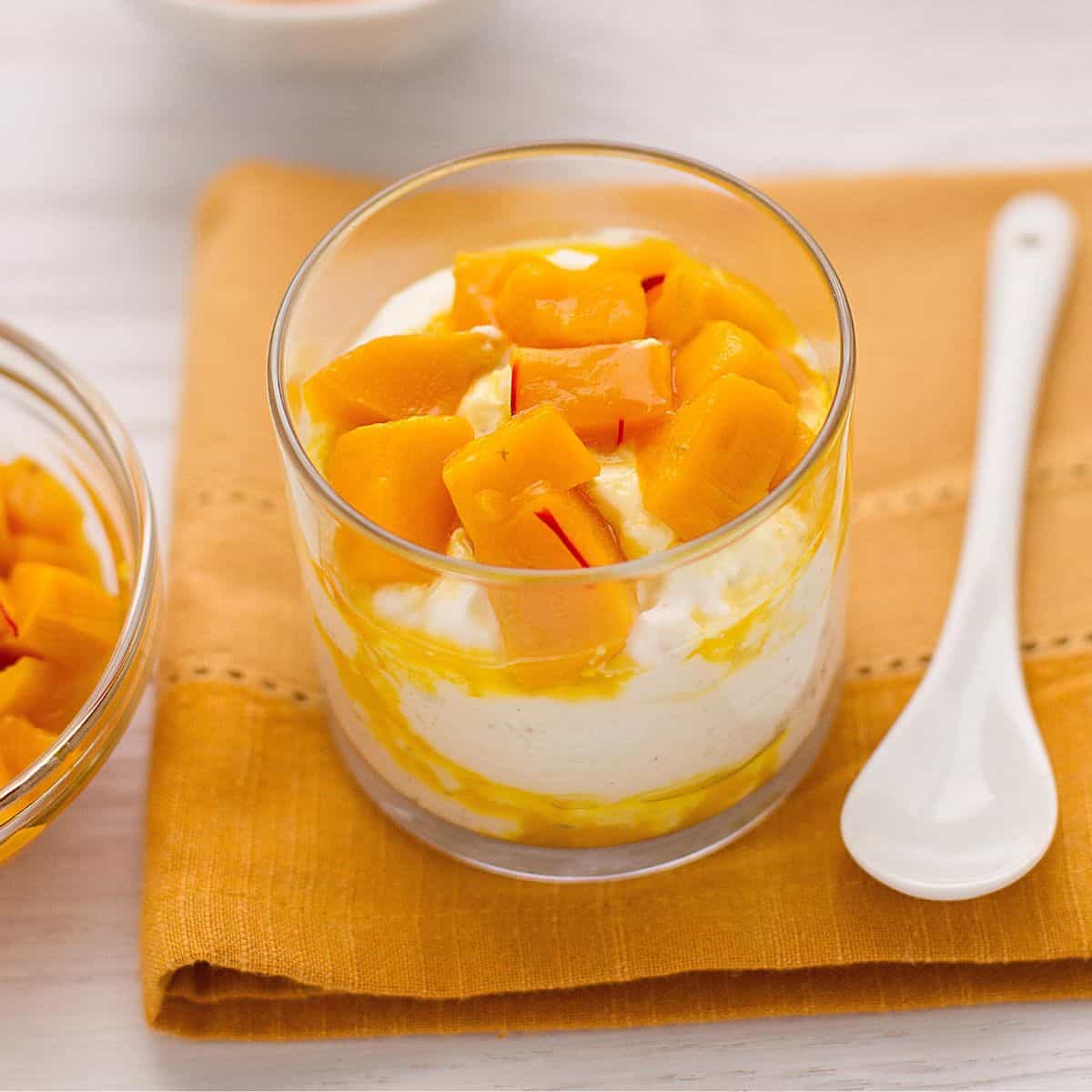 Cardamom(Elaichi) Shrikhand With Mango Saffron Compote