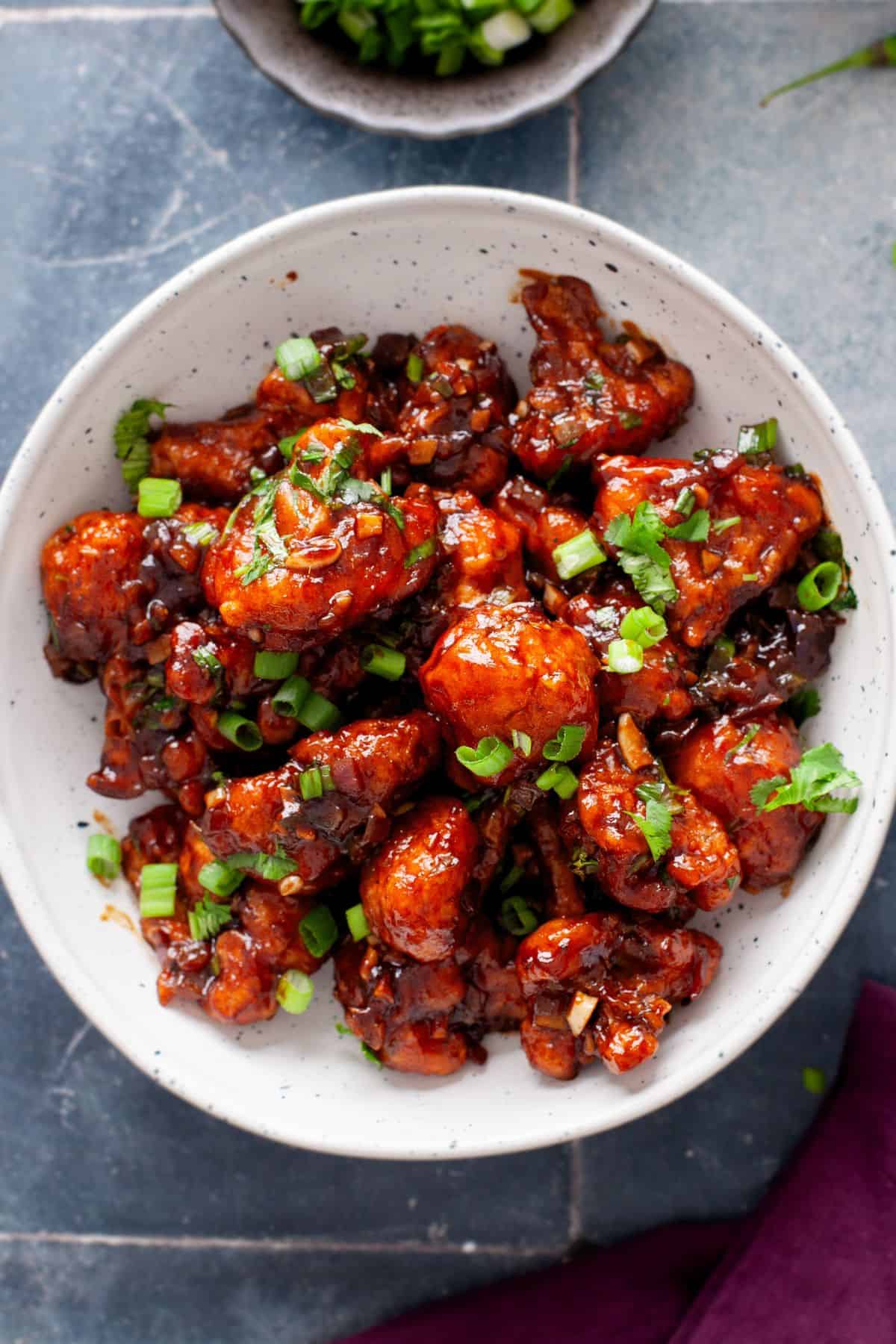 Closeup of gobhi manchurian.