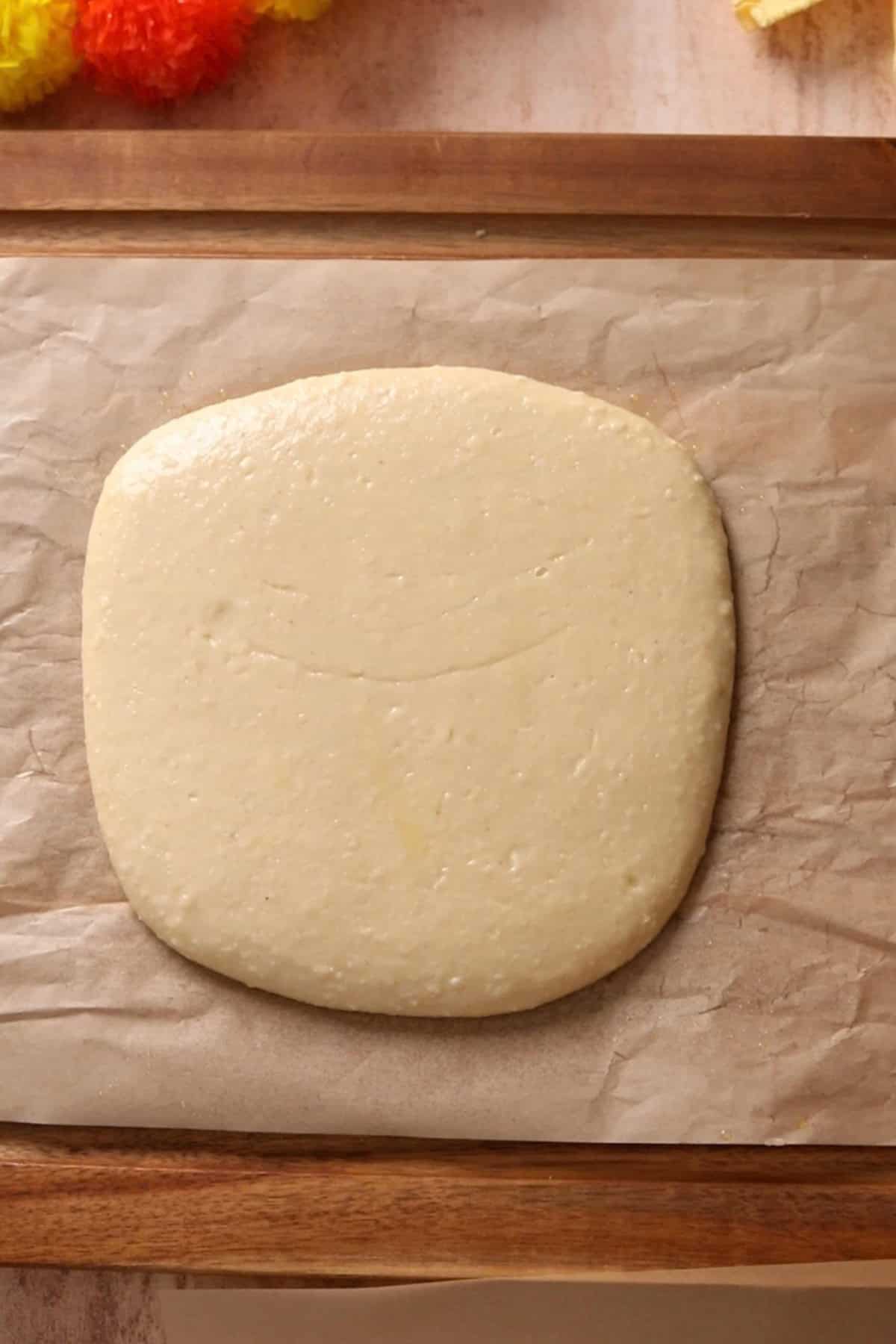 Kaju katli dough is smooth and ready for rolling.