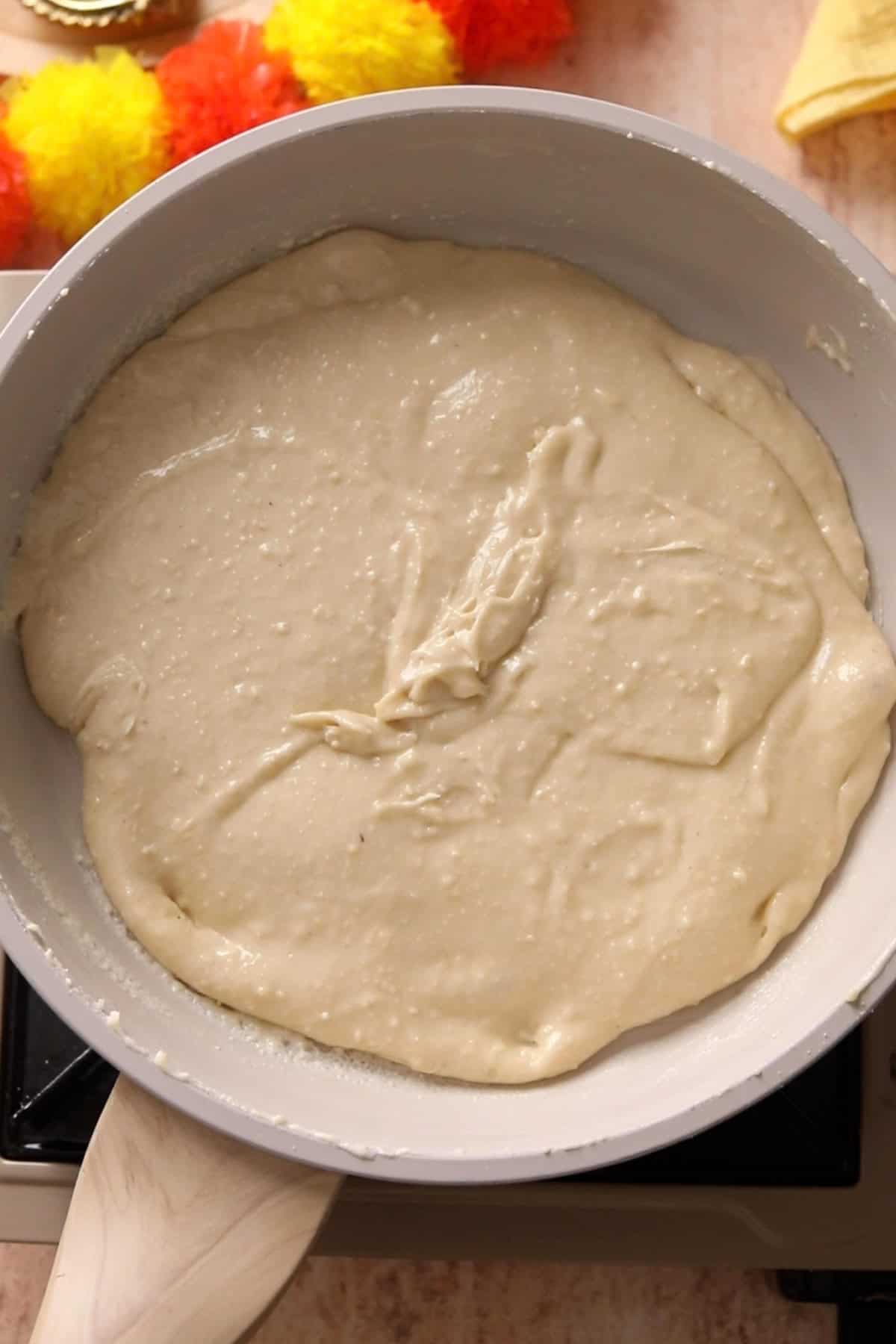 Cashew mixture is hot and slightly bubbly.