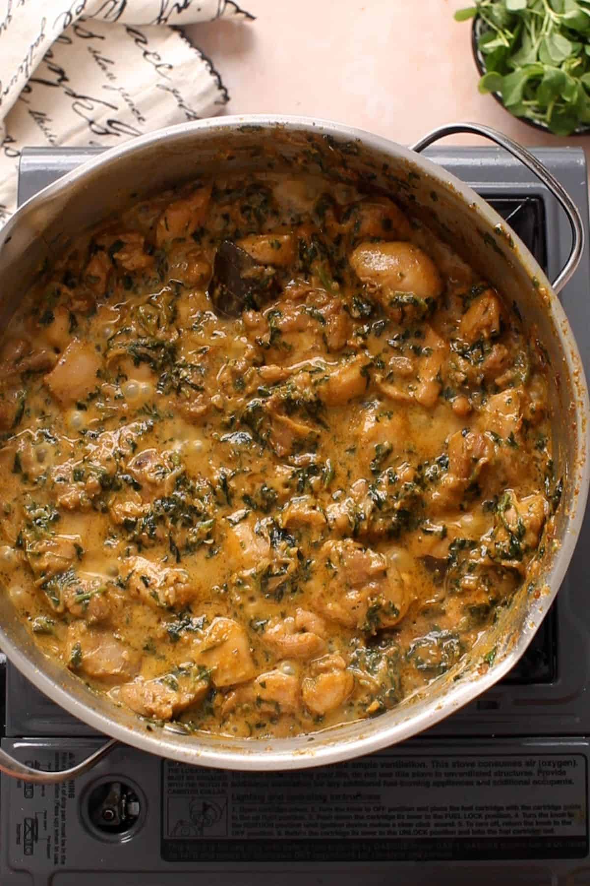 Methi chicken is ready to serve.