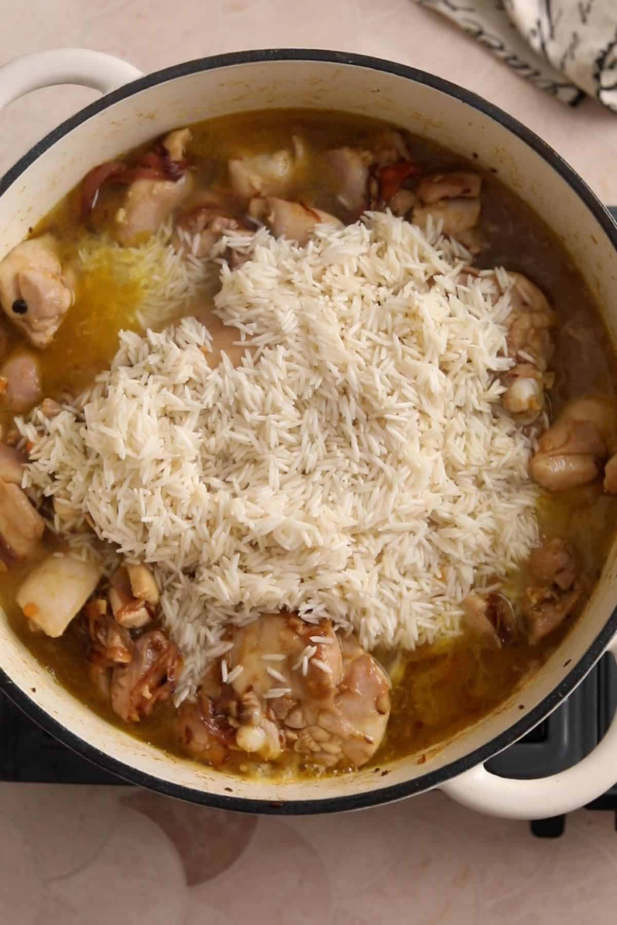 Add soaked rice to make pulao.
