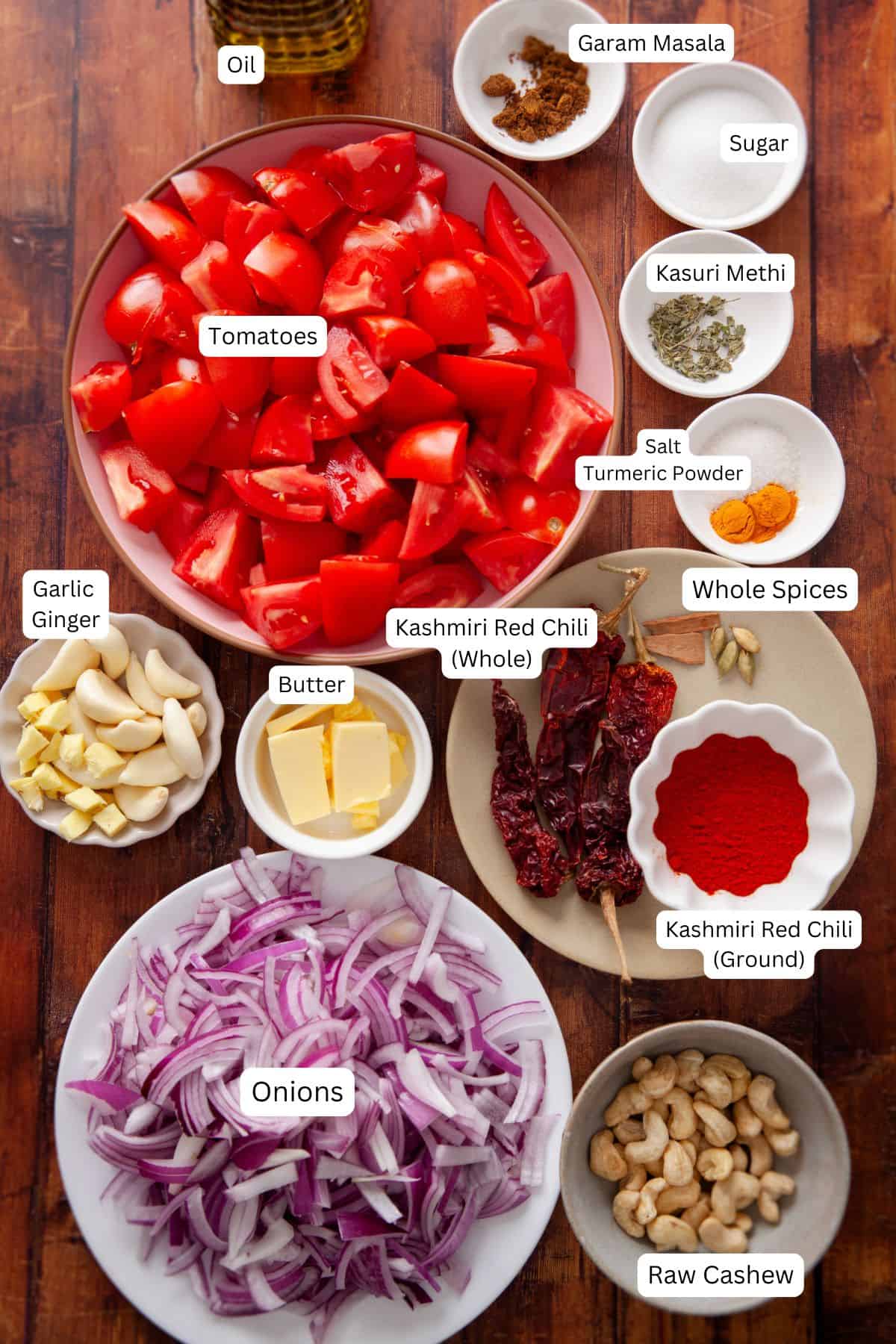 Ingredients Needed to make makhani sauce.