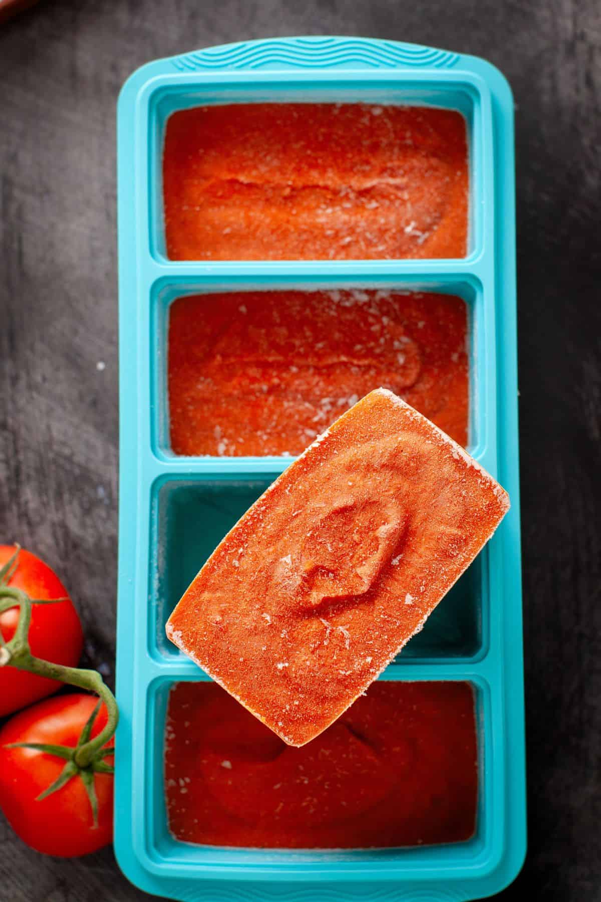 Makhani Sauce frozen in silicone tray.