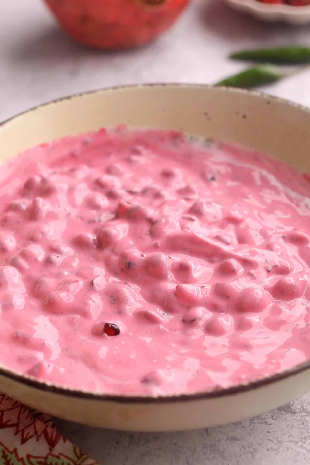 Anar ka raita is mixed up and ready.