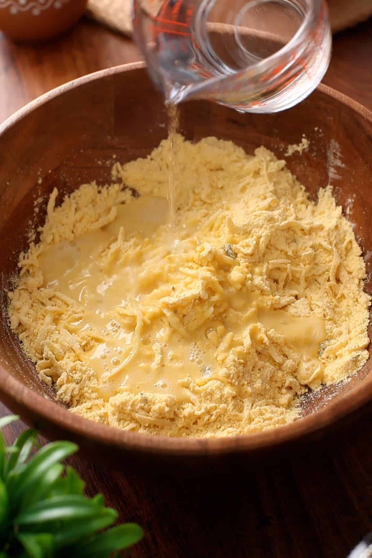 Water is added to the makki flour.