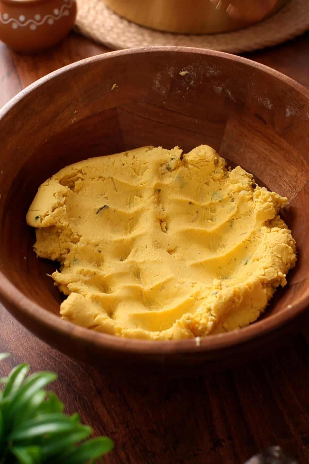 Dough is kneaded with knuckles.