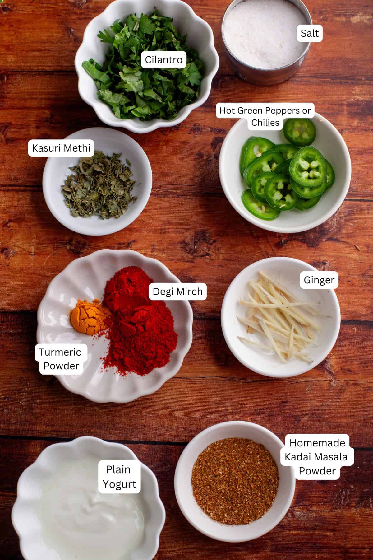 Ingredients needed to stir fry kadai gosht.