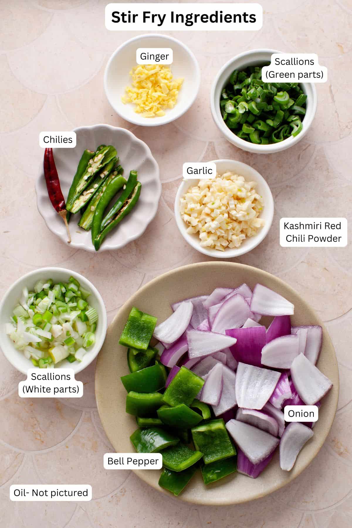 Ingredients for stirfrying chicken.