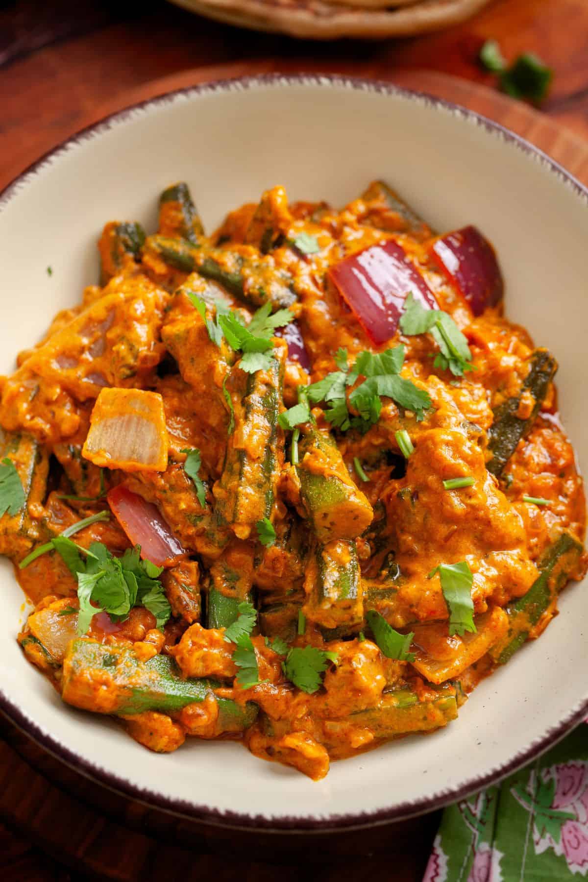 Closeup of bhindi masala.