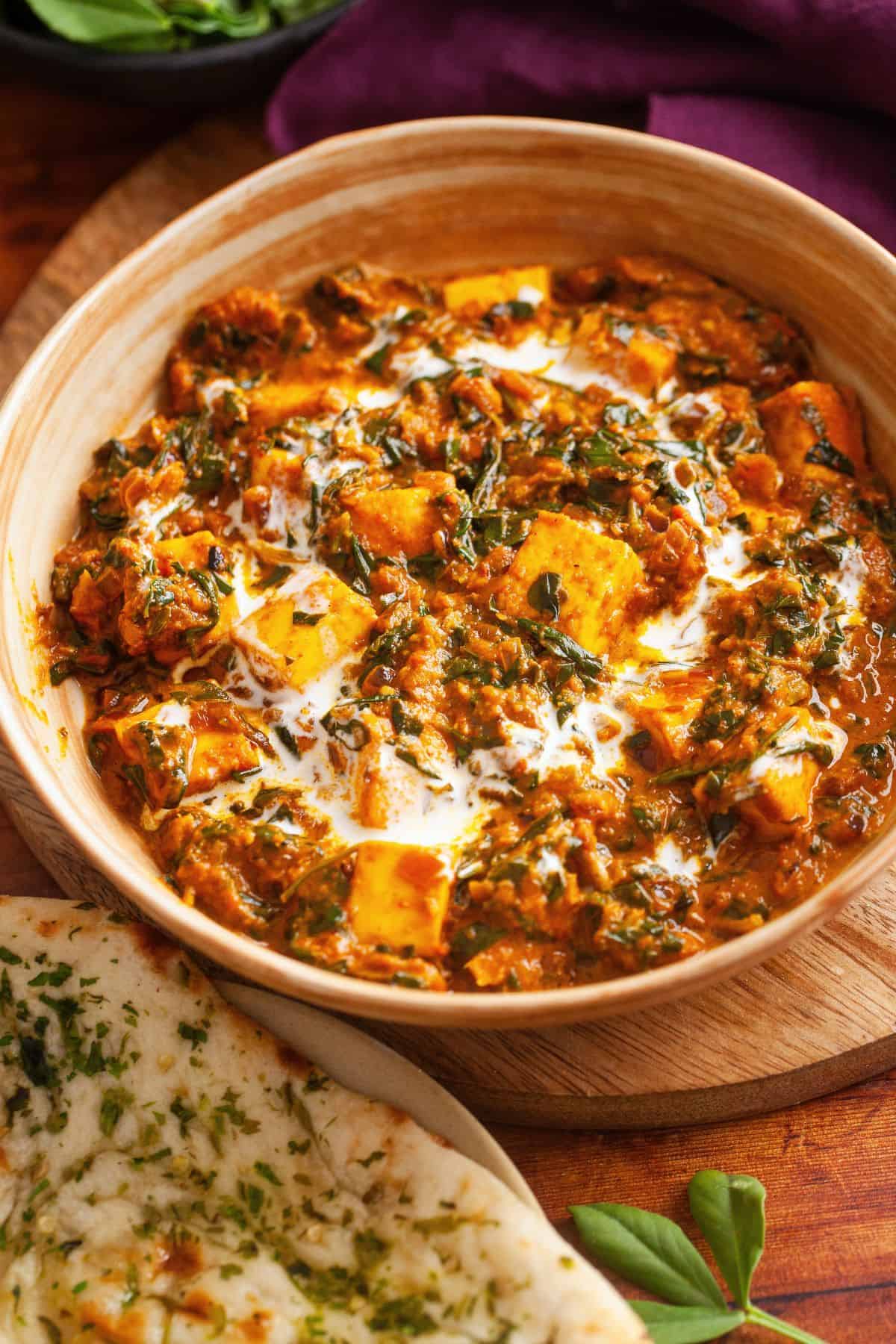Close up image of paneer methi masala. 