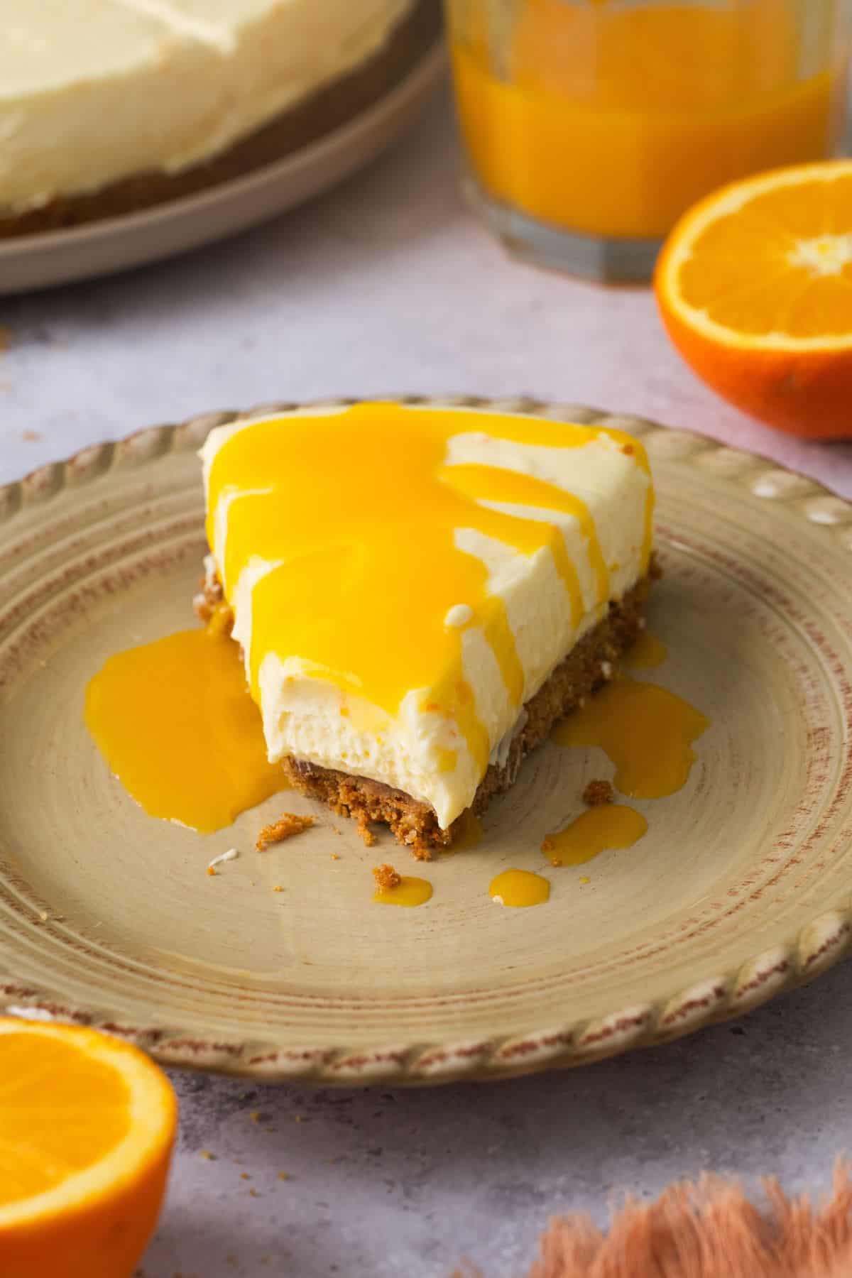 Image showing the fluffy inside of a cheesecake slice. 