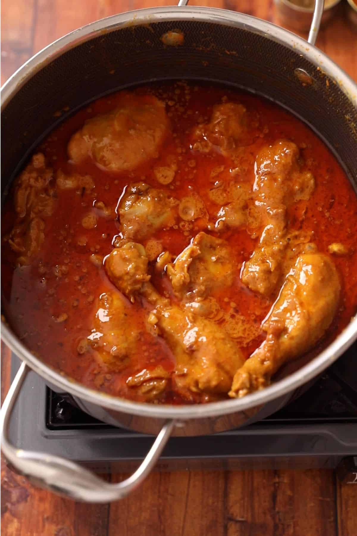 Chicken korma is ready to be served. 