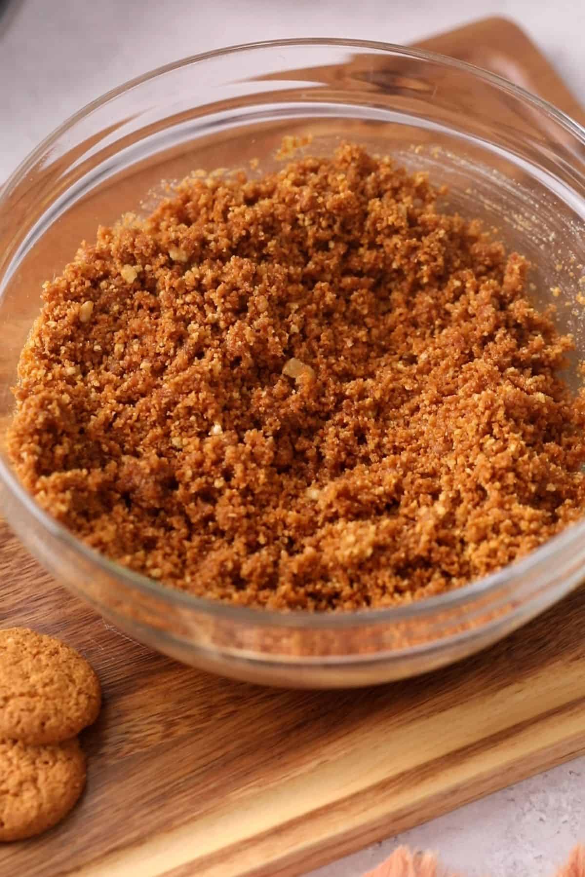 Ginger crumb mixture is ready to press down.