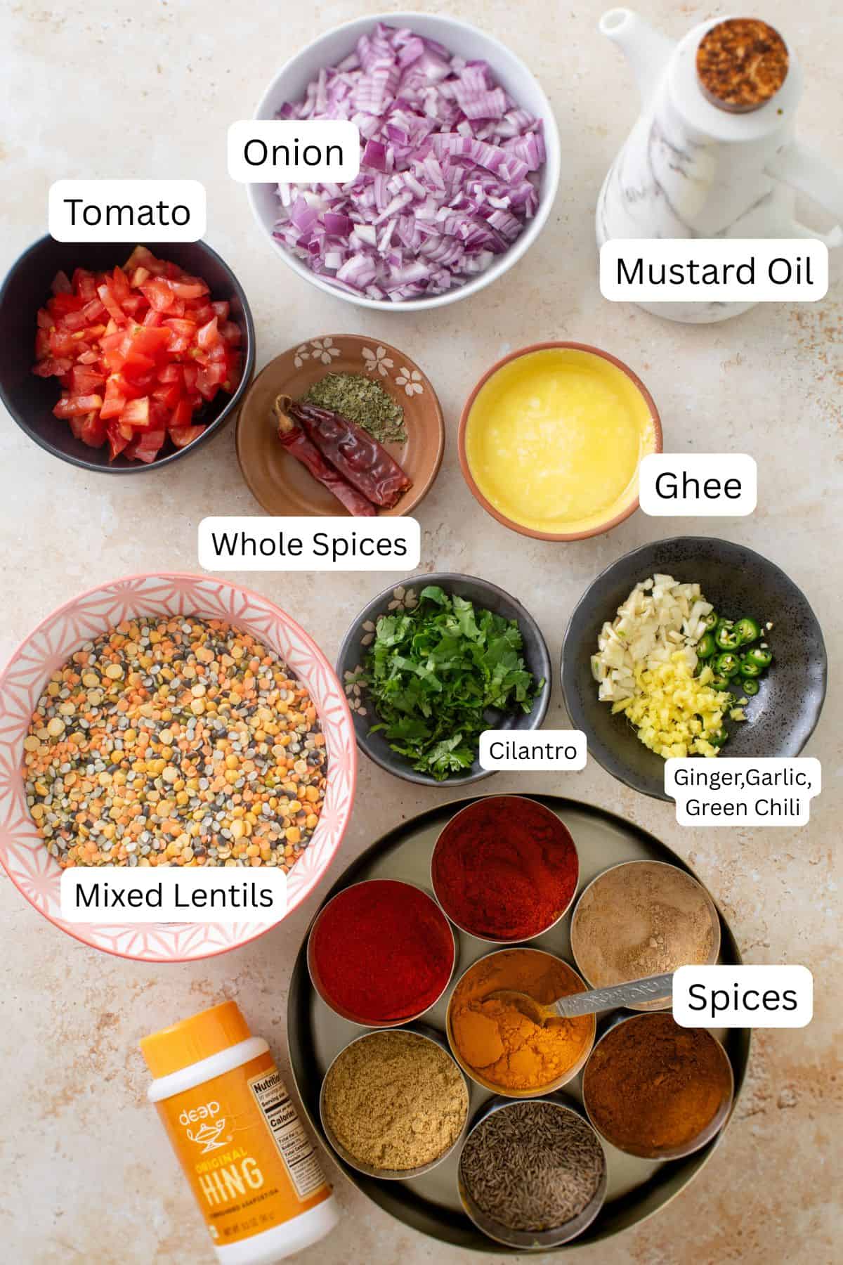 Ingredients For making mixed dal recipe.