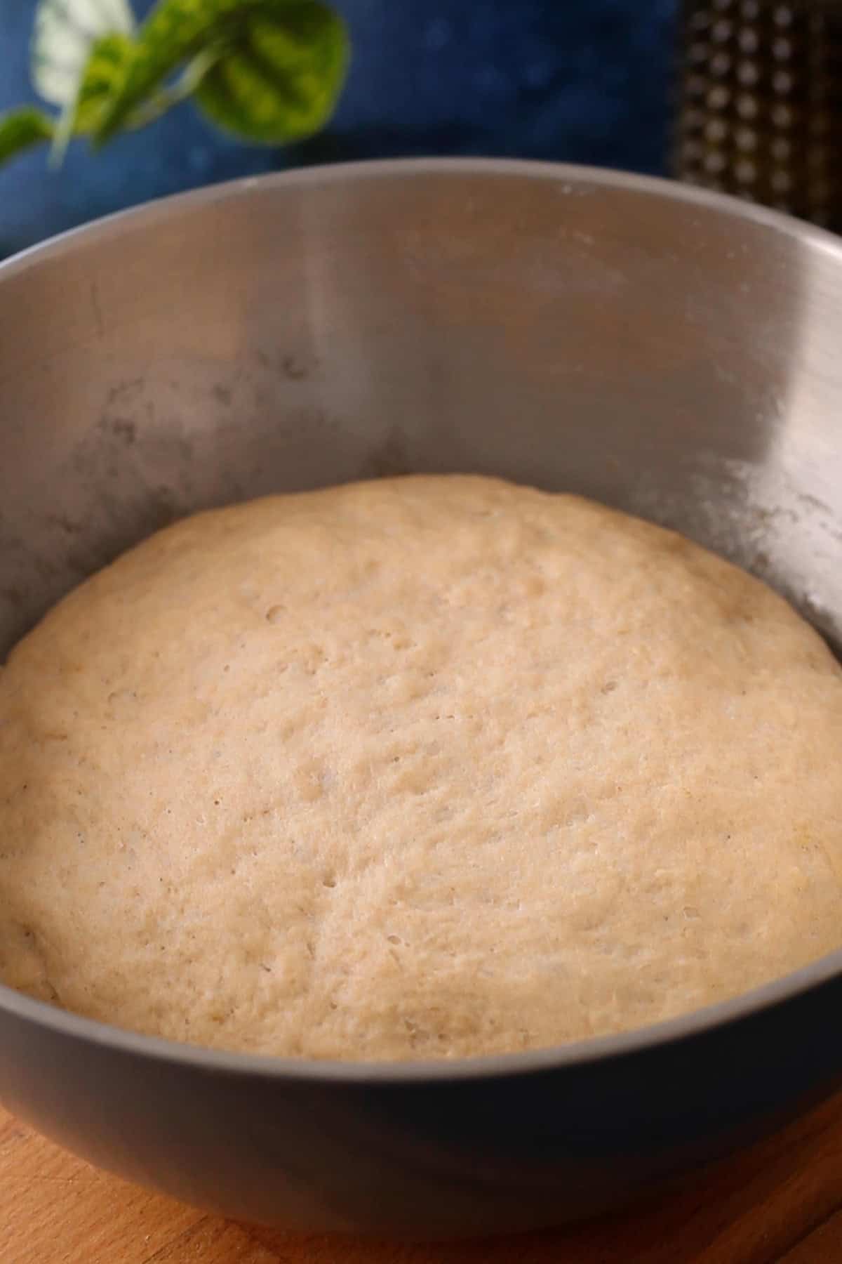 Fermented atta dough has doubled in size.