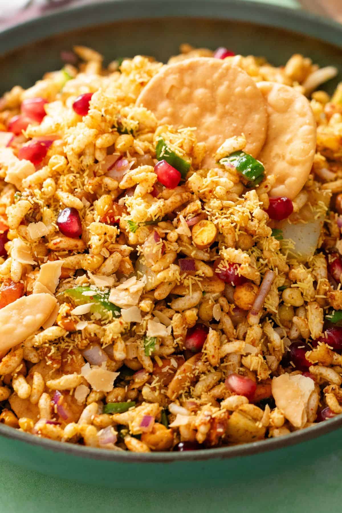 Close up of bhel puri.