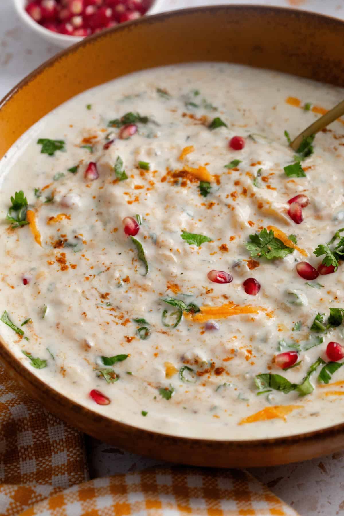 Closeup image of kaddu ka raita.