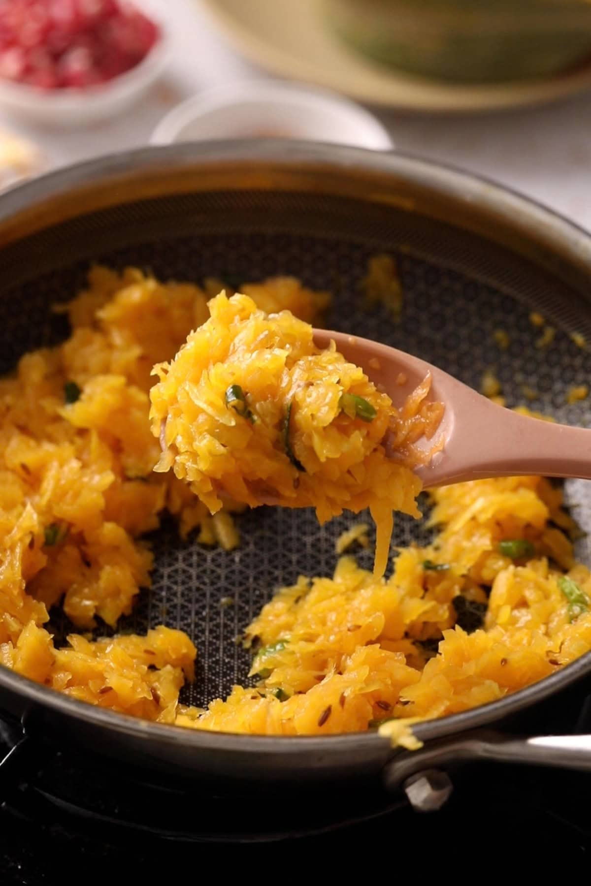 Cooked Pumpkin in a soft spatula.